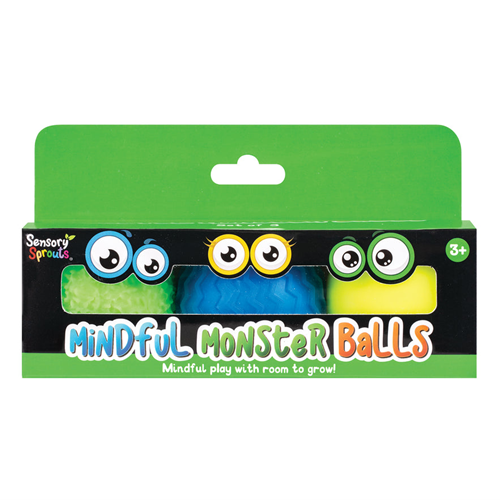 Squishy Mindful Monster Balls Green Blue Yellow Set of 3